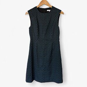 Diane Von Furstenberg Black and Blue Geometric Pattern Jacquard Madyson Dress